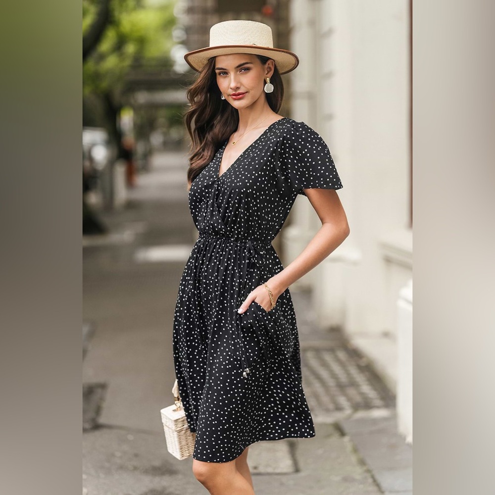 Cupshe Black‎ and White Flutter Sleeve Sundress
